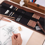 Conjunto de Ferramentas para Desenho para Iniciantes (18 Lápis de Desenho + Lápis de Carvão + Borrachas + Caneta + Faca de Arte)