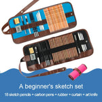 Conjunto de Ferramentas para Desenho para Iniciantes (18 Lápis de Desenho + Lápis de Carvão + Borrachas + Caneta + Faca de Arte)