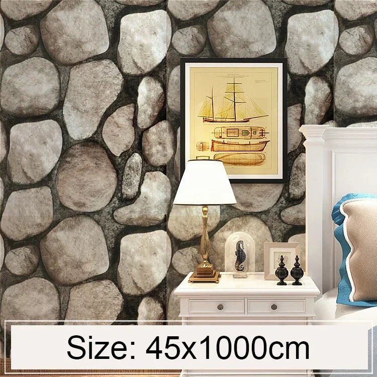 Papel de Parede Adesivo Decorativo Criativo 3D Pedra Tijolo Boulder para Quarto e Sala, Resistente à Água, Rolo de Papel de Parede, Tamanho: 45 x 1000cm, Boulder