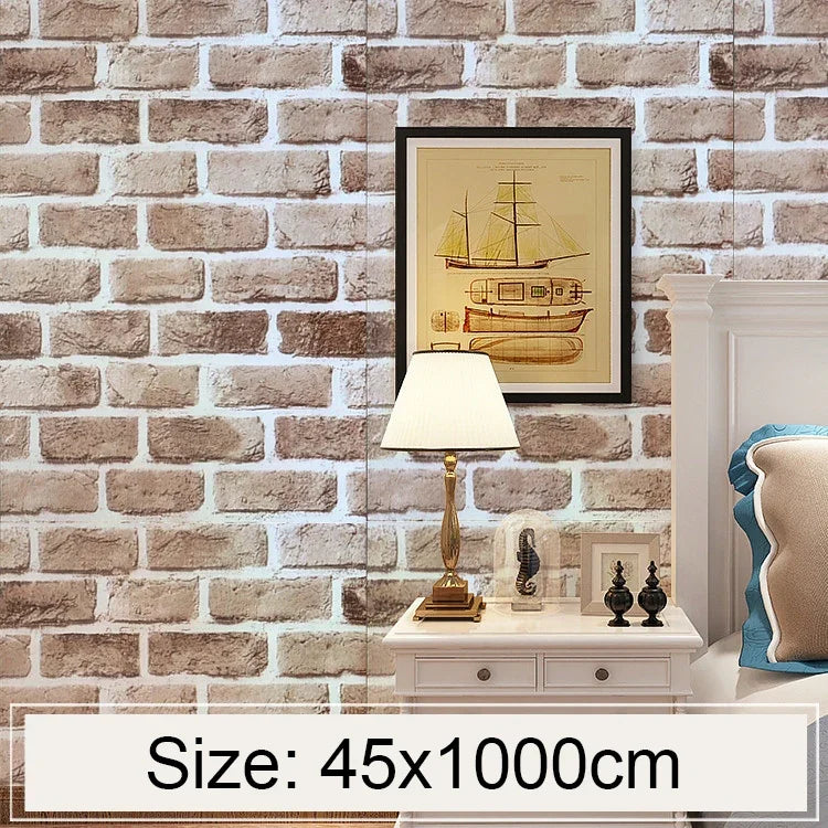Papel de Parede Decorativo Criativo 3D Tijolo Retro, Adesivos para Parede de Quarto e Sala, Rolo de Papel de Parede Impermeável, Tamanho: 45 x 1000cm, Tijolo retro