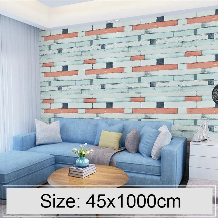 Papel de Parede Decorativo Criativo 3D Tijolo de Pedra de Madeira, Adesivos para Parede de Quarto e Sala, Rolo de Papel de Parede Impermeável, Tamanho: 45 x 1000cm, Pedra de madeira