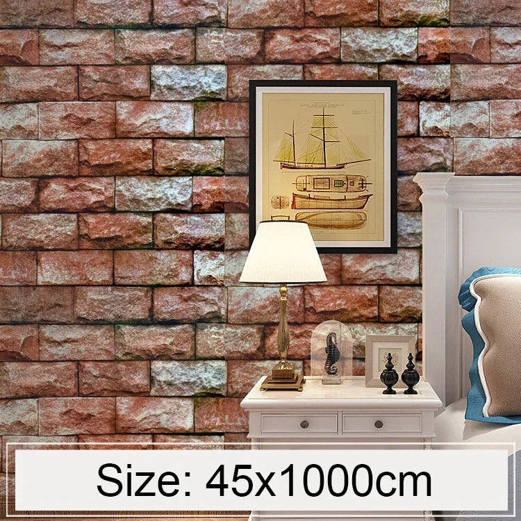 Papel de Parede Adesivo Decorativo Criativo 3D Pedra Tijolo Qi Yunshi para Quarto e Sala, Resistente à Água, Rolo de Papel de Parede, Tamanho: 45 x 1000cm, Qi Yunshi