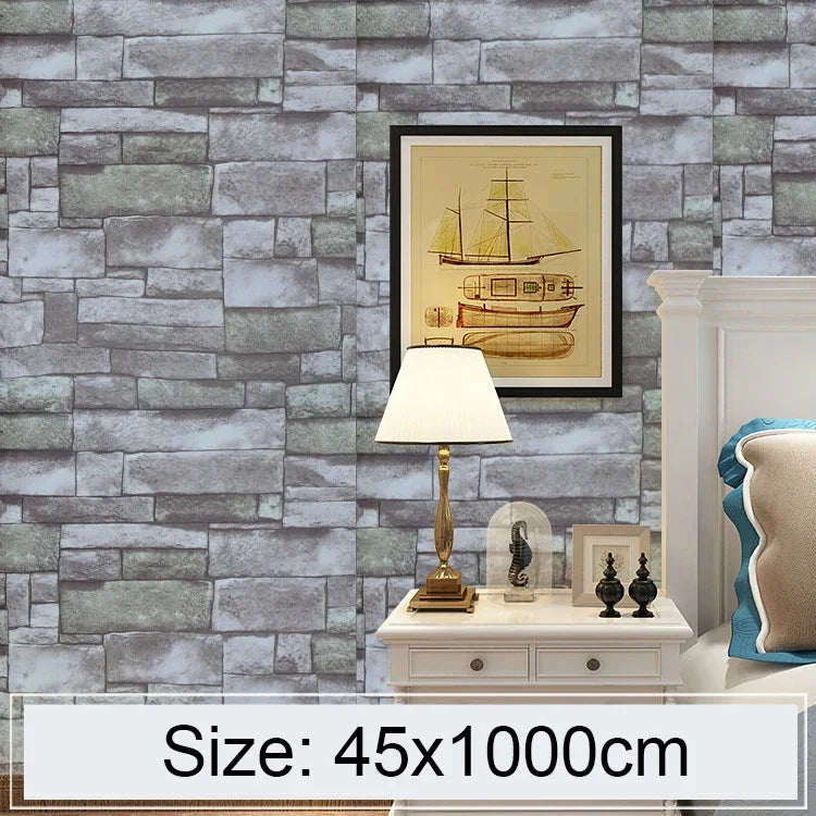 Papel de Parede Adesivo Decorativo Criativo 3D Pedra Tijolo Qingshi para Quarto e Sala, Resistente à Água, Rolo de Papel de Parede, Tamanho: 45 x 1000cm, Qingshi