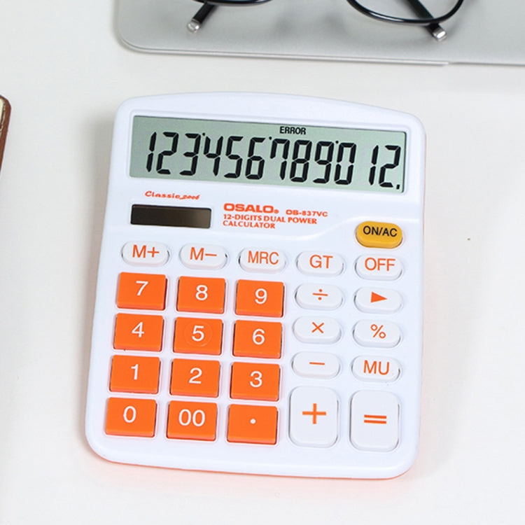 Calculadora de Secretária OSALO OS-837VC com 12 Dígitos, Colorida, Energia Solar e Dupla Alimentação