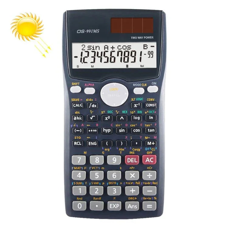 Calculadora Científica Multifuncional para Estudantes OSALO OS-991MS com 10+2 Dígitos, Ecrã de Duas Linhas, Energia Solar e Dupla Alimentação, OS-991MS