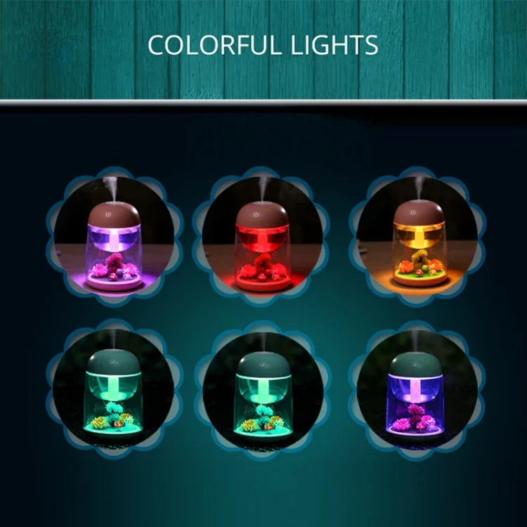 Humidificador de ar aromaterapia portátil mini micro Imycoo WT602 2W com design paisagístico USB, luz LED colorida, capacidade do depósito de água: 180ml, DC 5V