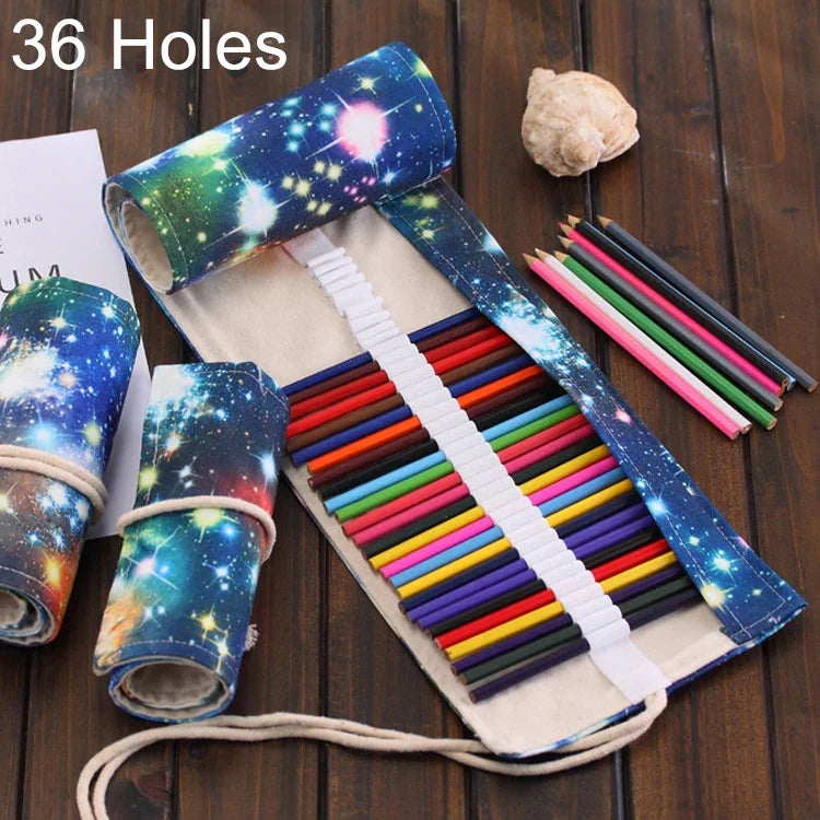 Estojo para Canetas com 36 Compartimentos, Estampa Galáxia Cósmica, Lona, Estojo Enrolável para Lápis, Bolsa de Papelaria, 36 Compartimentos