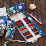Estojo para Canetas com 36 Compartimentos, Estampa Galáxia Cósmica, Lona, Estojo Enrolável para Lápis, Bolsa de Papelaria, 36 Compartimentos