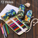 Estojo para Canetas com Impressão de Quadro a Óleo de Van Gogh, 72 Compartimentos, Estojo de Lona para Lápis, Cortina Enrolável, Bolsa de Papelaria, 72 Compartimentos