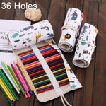 Estojo para Canetas com 36 Compartimentos, Estampa de Animais de Desenho Animado, Lona, Estojo Enrolável para Lápis, Bolsa de Papelaria, 36 Compartimentos
