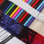 Estojo para Canetas com 48 Compartimentos, Estampa Árvore ao Pôr do Sol, Estojo de Lona Enrolável para Lápis, Bolsa para Material Escolar, 48 Compartimentos
