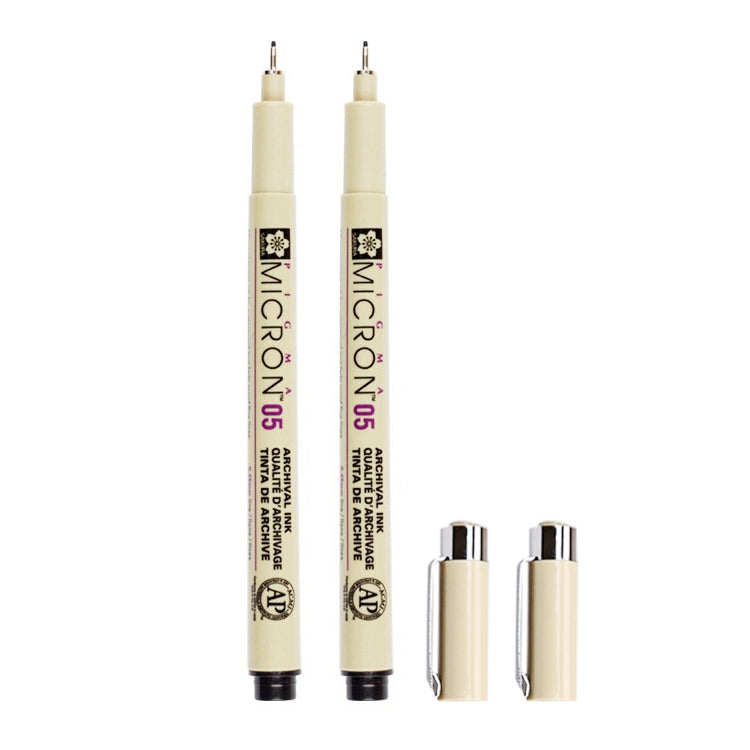 2 Canetas Fineliner de Tinta Pigmentada para Desenho Arquivístico, Ponta Manga Micron, 0,5mm, 0,25mm, 0,3mm, 0,35mm, 0,45mm