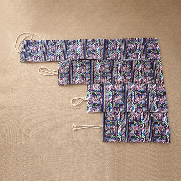 Estojo para Canetas com Estampa Étnica, 72 Compartimentos, Estojo de Lona para Lápis, Cortina Enrolável, Bolsa de Papelaria, 72 Compartimentos