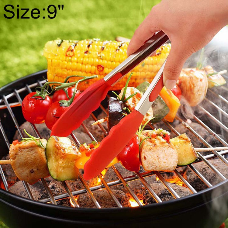 Pinças de Silicone Antiderrapantes para Alimentos, Pão e Churrasco BBQ de 9 polegadas, Ferramentas de Cozinha, Vermelho 9 polegadas