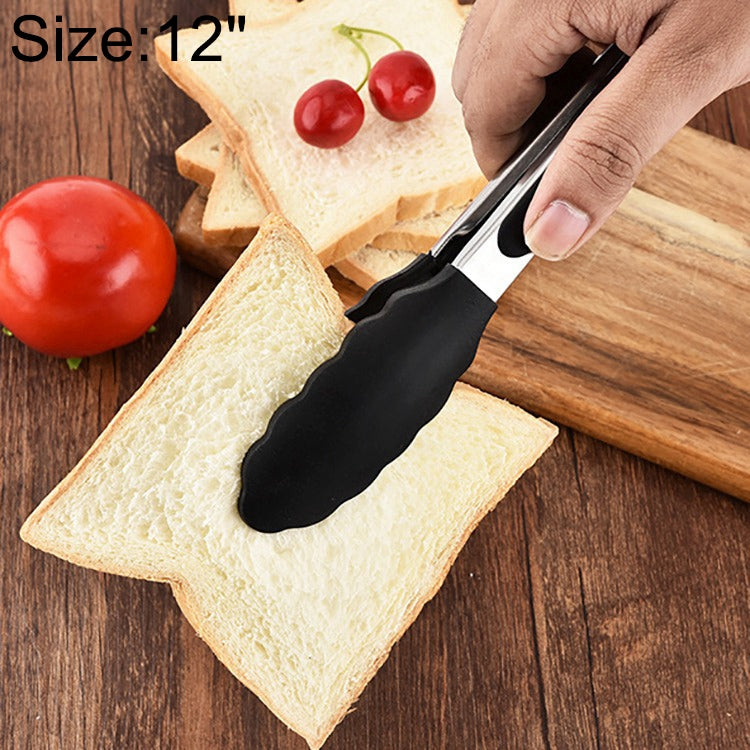 Pinças de silicone antiderrapantes para alimentos, pão e churrasco, 12 polegadas, preto, vermelho