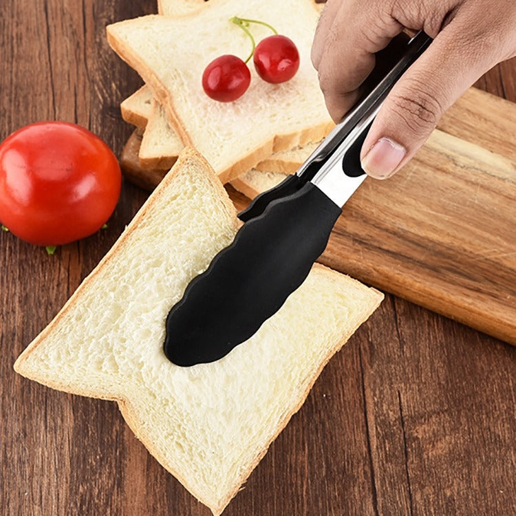 Pinças de silicone antiderrapantes para alimentos, pão e churrasco, 12 polegadas, preto, vermelho