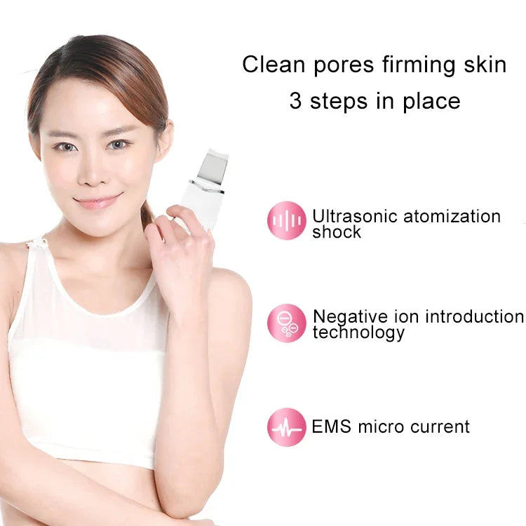 Máquina de Limpeza Facial por Vibração Ultrassónica 2W, Removedor de Pele Morta, Instrumento de Beleza Facial