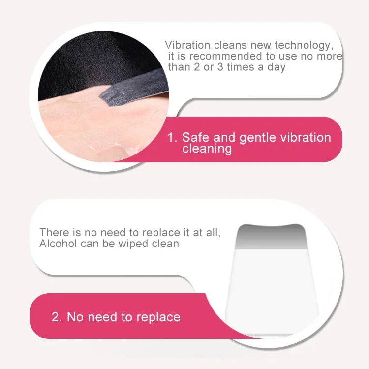 Máquina de Limpeza Facial por Vibração Ultrassónica 2W, Removedor de Pele Morta, Instrumento de Beleza Facial