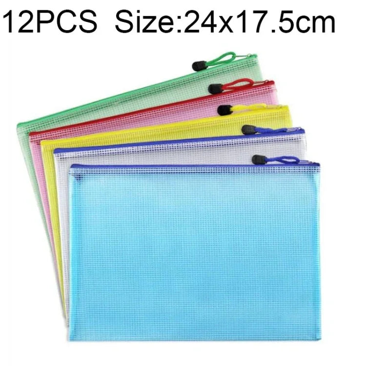 12 Sacos de Malha Plástica com Fecho, Entrega de Cor Aleatória (A5, Tamanho: 24x17,5cm), A5, Tamanho: 24x17,5cm