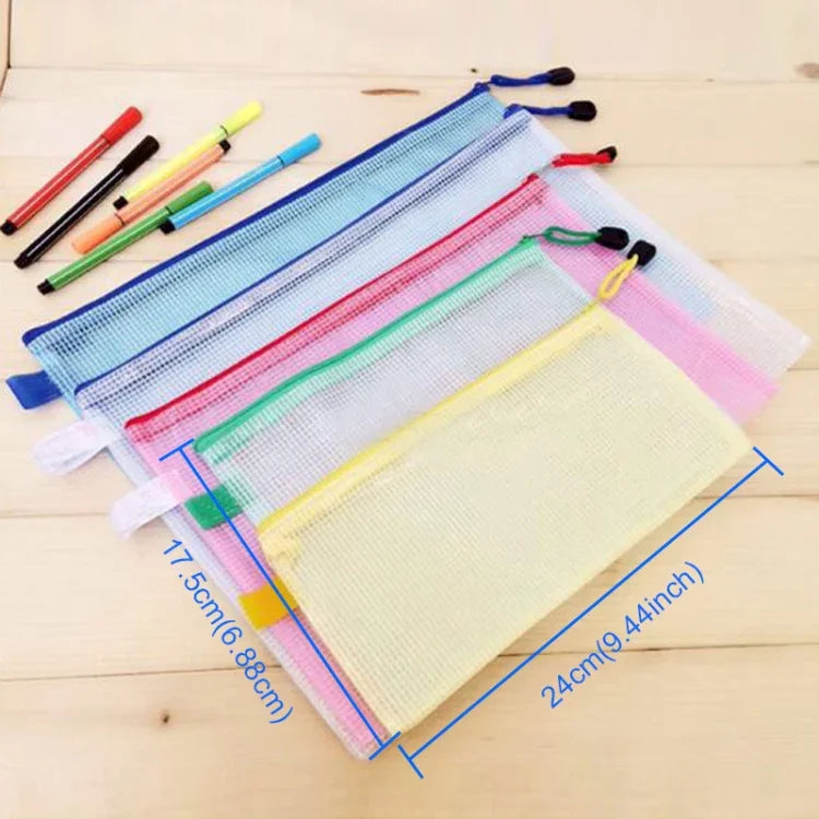12 Sacos de Malha Plástica com Fecho, Entrega de Cor Aleatória (A5, Tamanho: 24x17,5cm), A5, Tamanho: 24x17,5cm