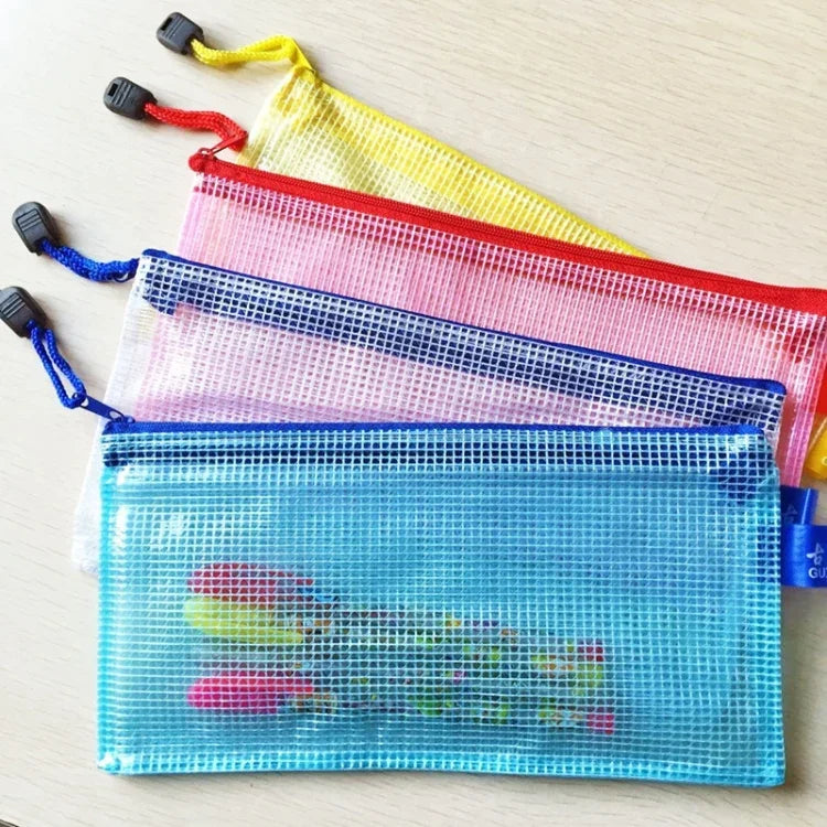 Saco de Malha Plástica com Fecho, Entrega de Cor Aleatória (B5, Tamanho: 28x21cm), B5, Tamanho: 28x21cm