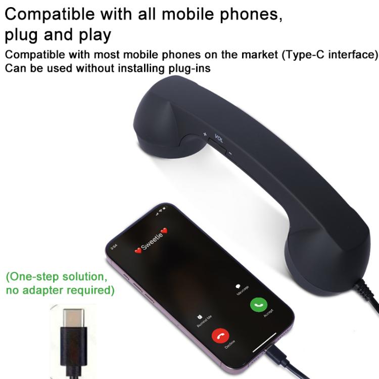 Microfone com ficha Type-C, auscultador retro de telefone anti-radiação para telemóvel, Type-C