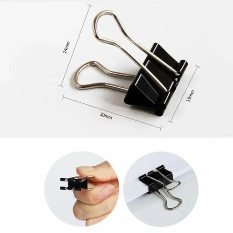 100 Clips de Metal Pretos de 19mm para Notas, Papel e Escritório, 100 Unidades / 19mm