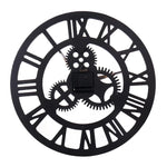 Relógio de Parede Retro Redondo de Madeira com Engrenagem de Lado Único e Números Romanos, Diâmetro: 30cm, Números Romanos 30cm