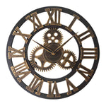 Relógio de Engrenagem Retro Redondo de Madeira de um Lado com Números Romanos, Diâmetro: 40cm, Números Romanos 40cm