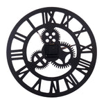 Relógio de Engrenagem Retro Redondo de Madeira de um Lado com Números Romanos, Diâmetro: 40cm, Números Romanos 40cm