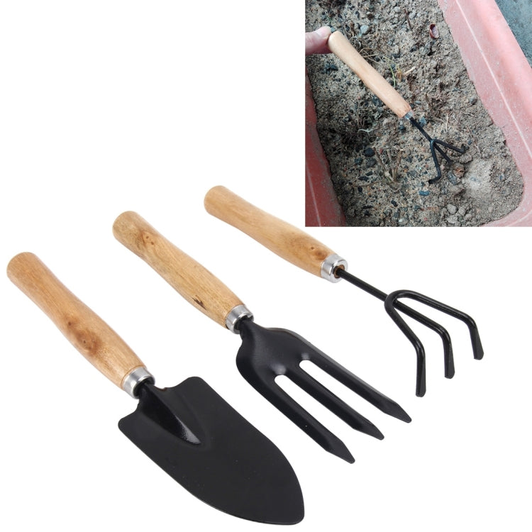 Ancinho Pá Colher de Escavação 3 em 1 Cabo de Madeira Cabeça de Metal Mini Ferramenta de Jardim para Plantas Ferramenta de Jardinagem Conjunto Combinado de Ferramentas de Jardim para Flores, Ferramenta para Plantas 3