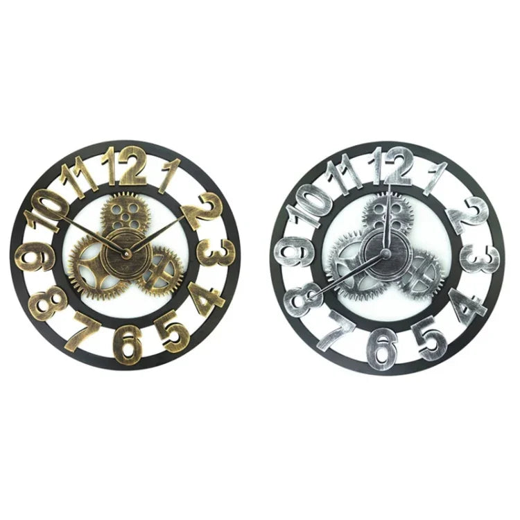 Relógio de Engrenagem Retro Redondo de Madeira de um Lado com Números Árabes, Diâmetro: 30cm, Números 30cm