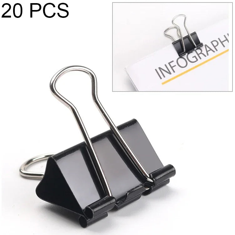 20 Clipes de Metal Pretos de 51mm para Notas, Cartas e Papel, 20 Unidades / 51mm