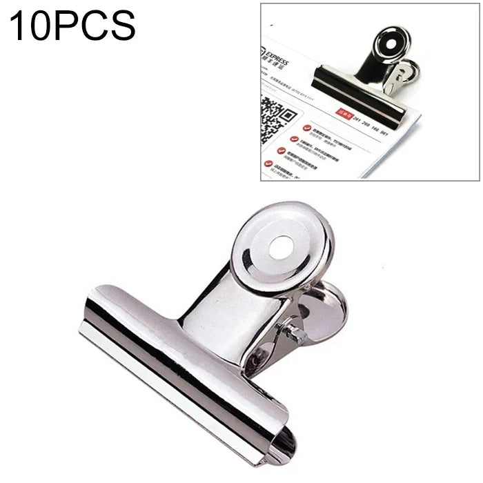 10 Clipes Redondos de Metal Prateado em Aço Inoxidável de 50mm para Notas, Cartas e Papel, 10 Unidades / 50mm