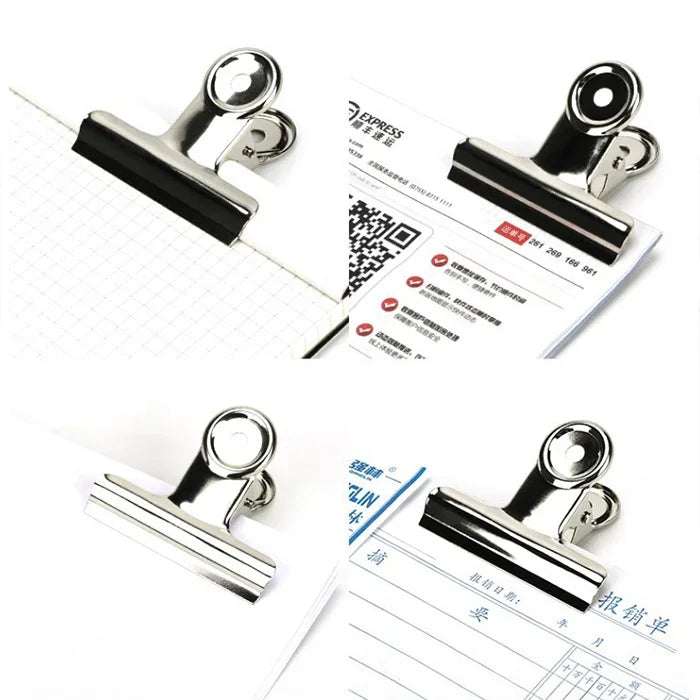 10 Clipes Redondos de Metal Prateado em Aço Inoxidável de 50mm para Notas, Cartas e Papel, 10 Unidades / 50mm