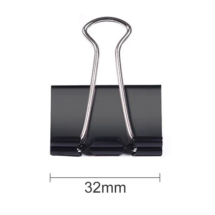 50 Clipes de Metal Pretos de 32mm para Notas, Cartas e Papel, 50 Unidades / 32mm