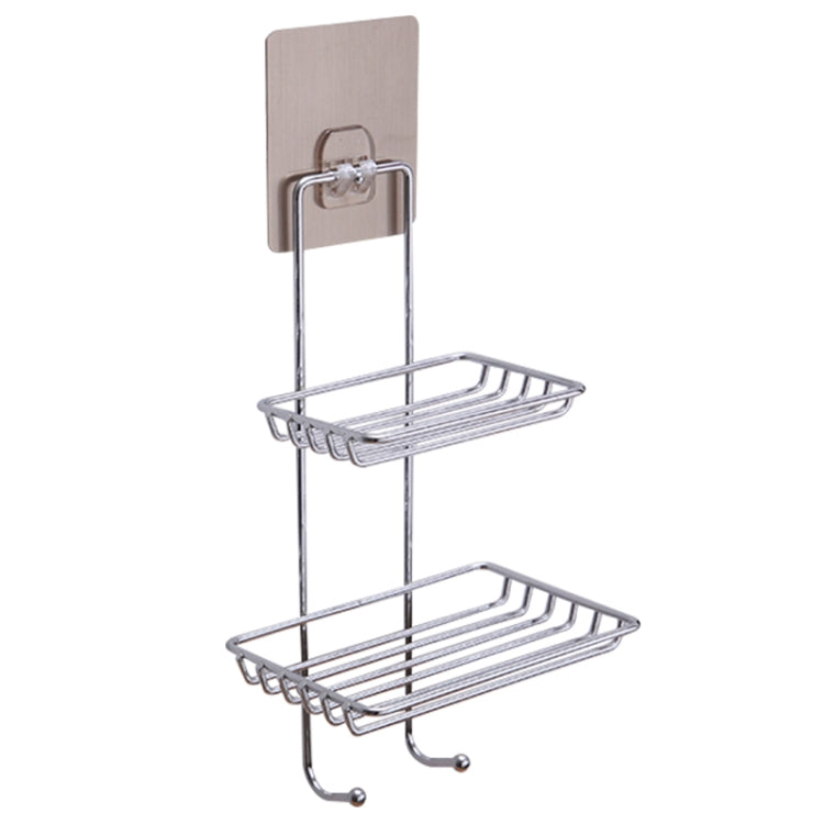 Suporte criativo para sabão em aço inoxidável de dupla camada, estilo autocolante mágico sem marcas, prateleira de casa de banho com suporte para cinto, prateleira de casa de banho de dupla camada 1
