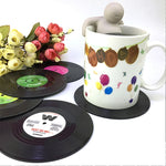 6 PCS/Conjunto Porta-copos Retro em Vinil Preto com Disco de CD, Decoração para Mesa de Casa, Tapete para Copos, Decoração para Café, Tapete para Bebidas, Diâmetro: 10.7cm, 6 PCS Tapete para Copos
