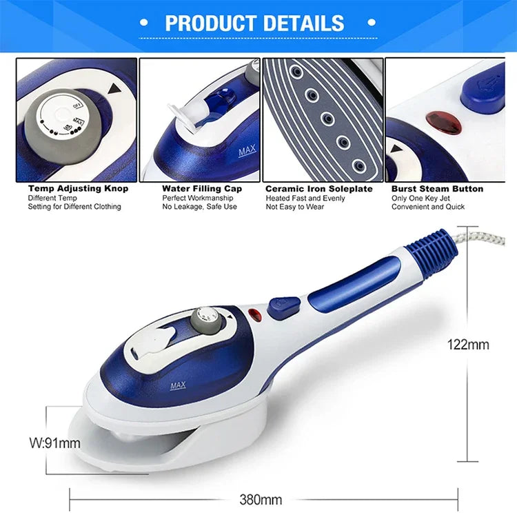 Vaporizador Manual Multifuncional para Uso Doméstico, Portátil para Viagem, Máquina de Vapor Quente com Fundo Cerâmico, Escova de Flanela, Escova de Cabelo e Copo Medidor, Ficha EU, Ficha EU Roxo, Ficha EU Azul