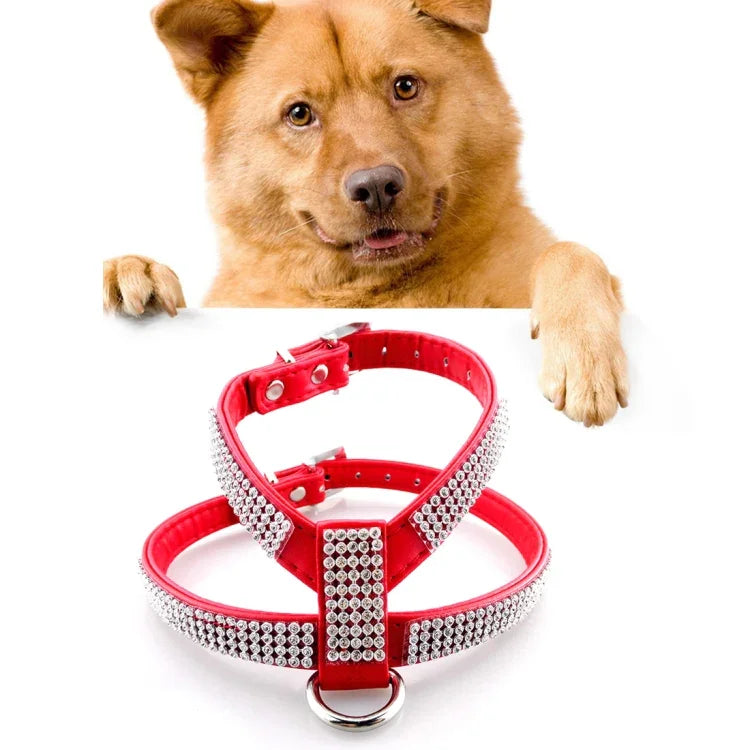 Peitoral para Cão em PU com Strass, Macio e Respirável, Coleira Peitoral para Cão, Tamanho: M