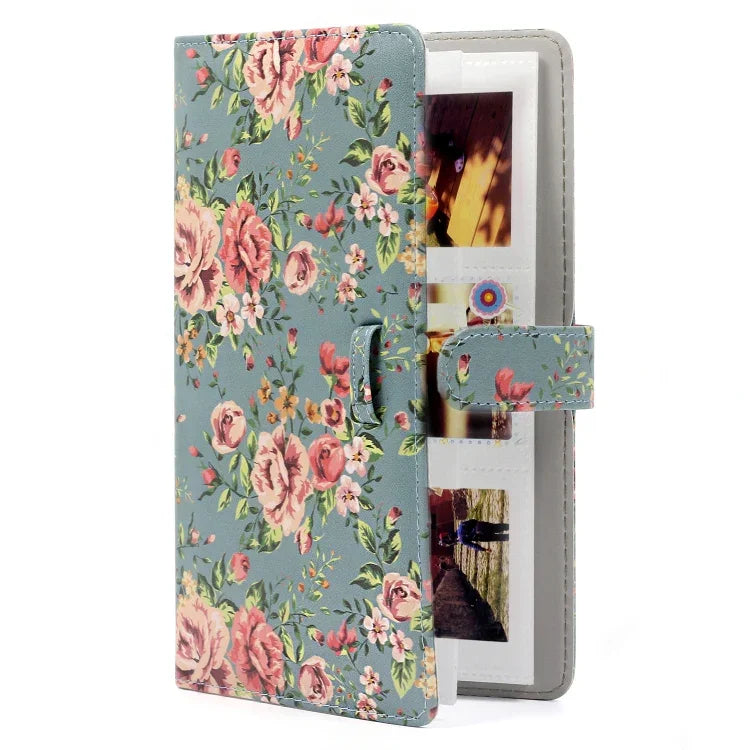 Álbum de fotos requintado para Polaroid com 32 páginas, tipo inserção mini criativo DIY em PU com padrão de rosa de 3 polegadas, rosa