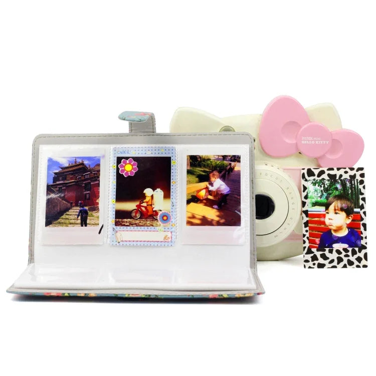 Álbum de fotos requintado para Polaroid com 32 páginas, tipo inserção mini criativo DIY em PU com padrão de rosa de 3 polegadas, rosa