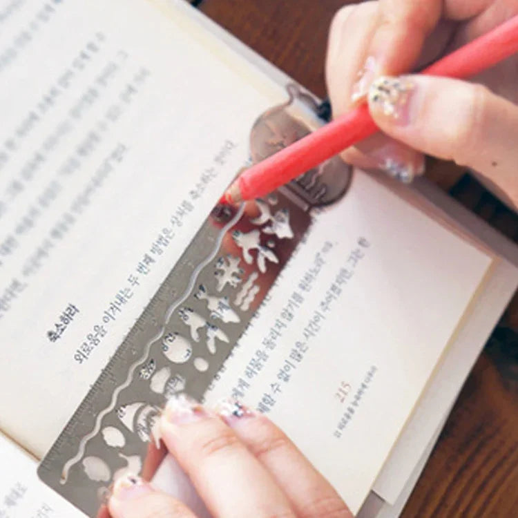 5 Marcadores de Livro Delicados com Padrão Recortado, Marcador de Livro Ultra-fino em Metal com Régua, Marcadores de Moda para Escola e Escritório, Entrega com Padrão Aleatório, Marcador 6