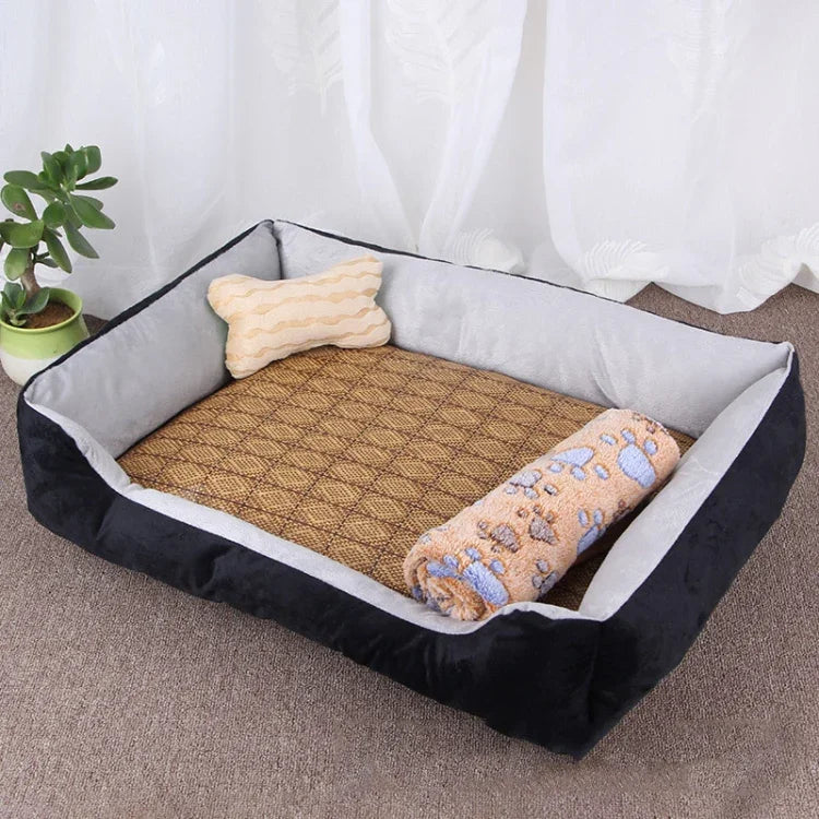 Manta Macia Grande e Quente para Canil com Padrão de Osso de Cão para Cão e Gato, com Tapete de Vime e Manta Tamanho: L, 80×60×15cm, Tamanho: L