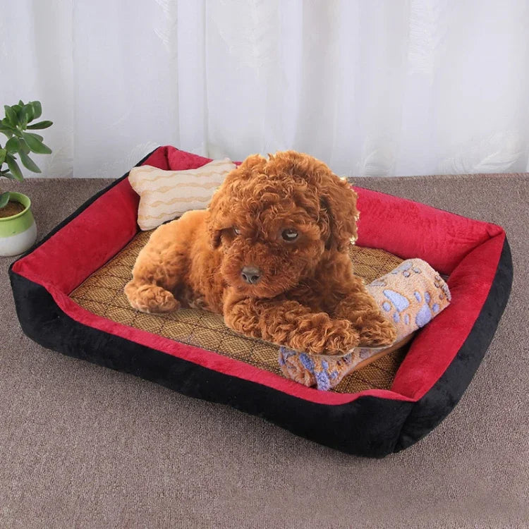 Manta Macia Grande e Quente para Canil com Padrão de Osso de Cão para Cão e Gato, com Tapete de Vime e Manta Tamanho: L, 80×60×15cm, Tamanho: L