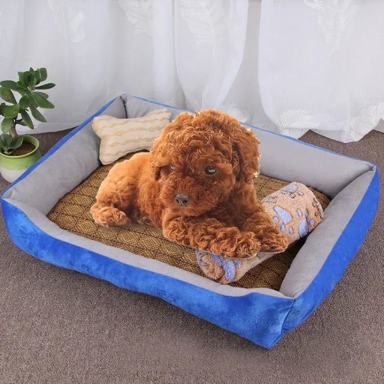 Manta Macia Grande e Quente para Canil com Padrão de Osso de Cão para Cão e Gato, com Tapete de Vime e Manta Tamanho: L, 80×60×15cm, Tamanho: L