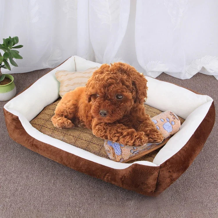 Manta Macia Grande e Quente para Canil com Padrão de Osso de Cão para Cão e Gato, com Tapete de Vime e Manta Tamanho: L, 80×60×15cm, Tamanho: L