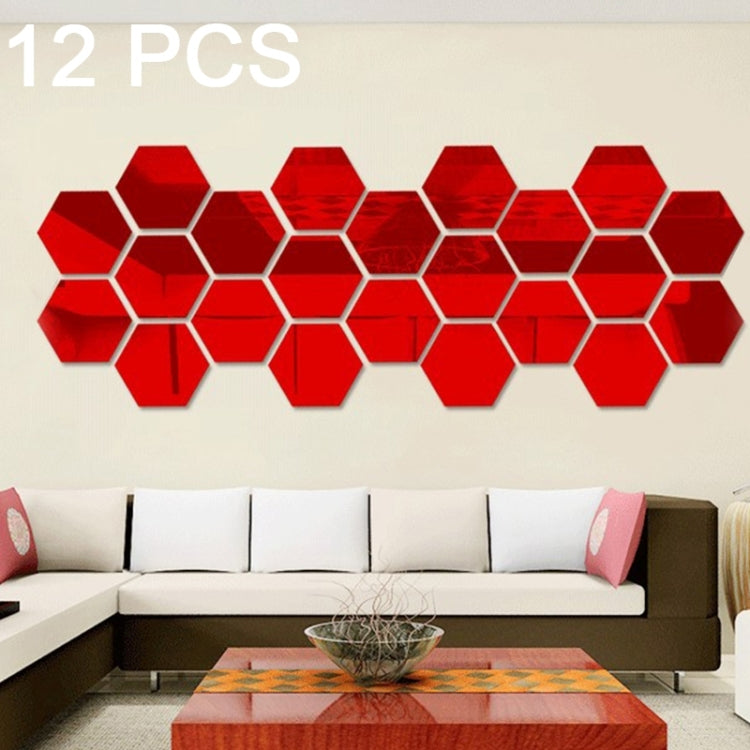 12 PCS Conjunto de Autocolantes de Parede Espelho Hexagonal 3D, Tamanho: 10*10cm, Preto, Dourado, Vermelho, Prateado