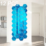 12 PCS Conjunto de Autocolantes de Parede Espelho Hexagonal 3D, Tamanho: 8*8cm, Azul, Prateado, Preto, Dourado