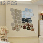 12 PCS Conjunto de Autocolantes de Parede Espelho Hexagonal 3D, Tamanho: 8*8cm, Azul, Prateado, Preto, Dourado